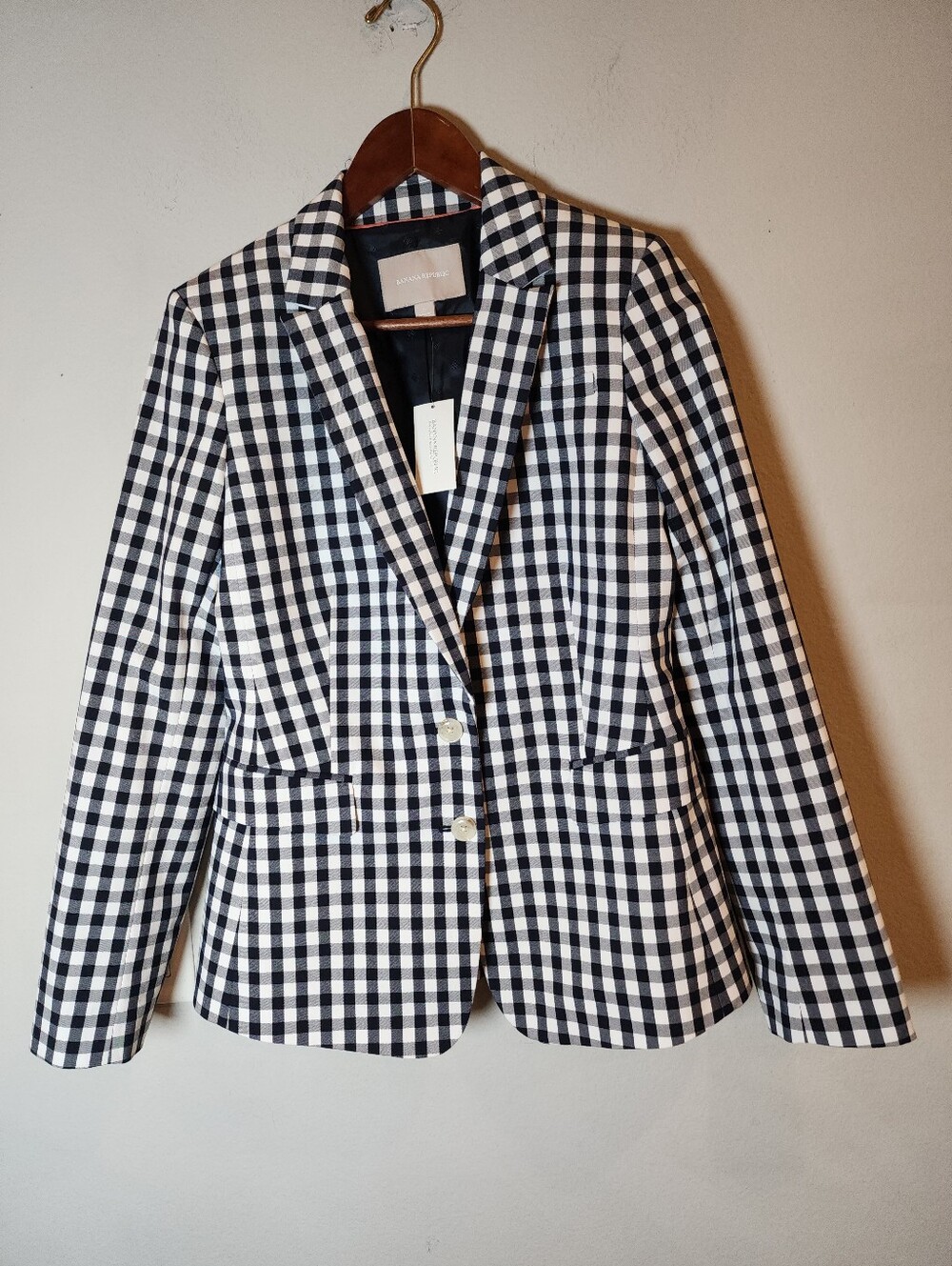 NWT Banana Republic Navy Blue White Gingham Plaid Blazer Jacket Size 6
